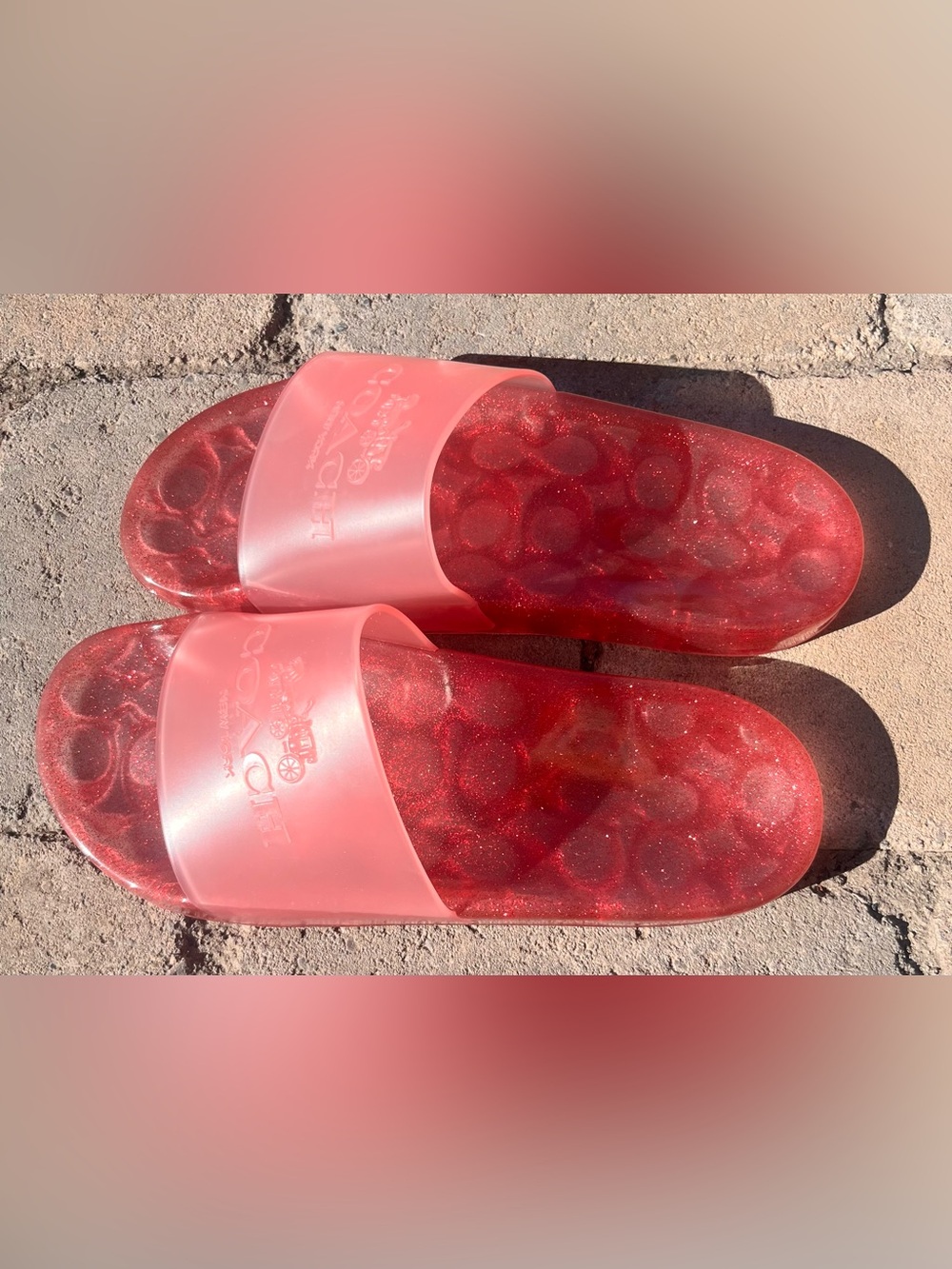 Coach Pink Glitter Jelly Slide Sandals - Picture 3 of 4